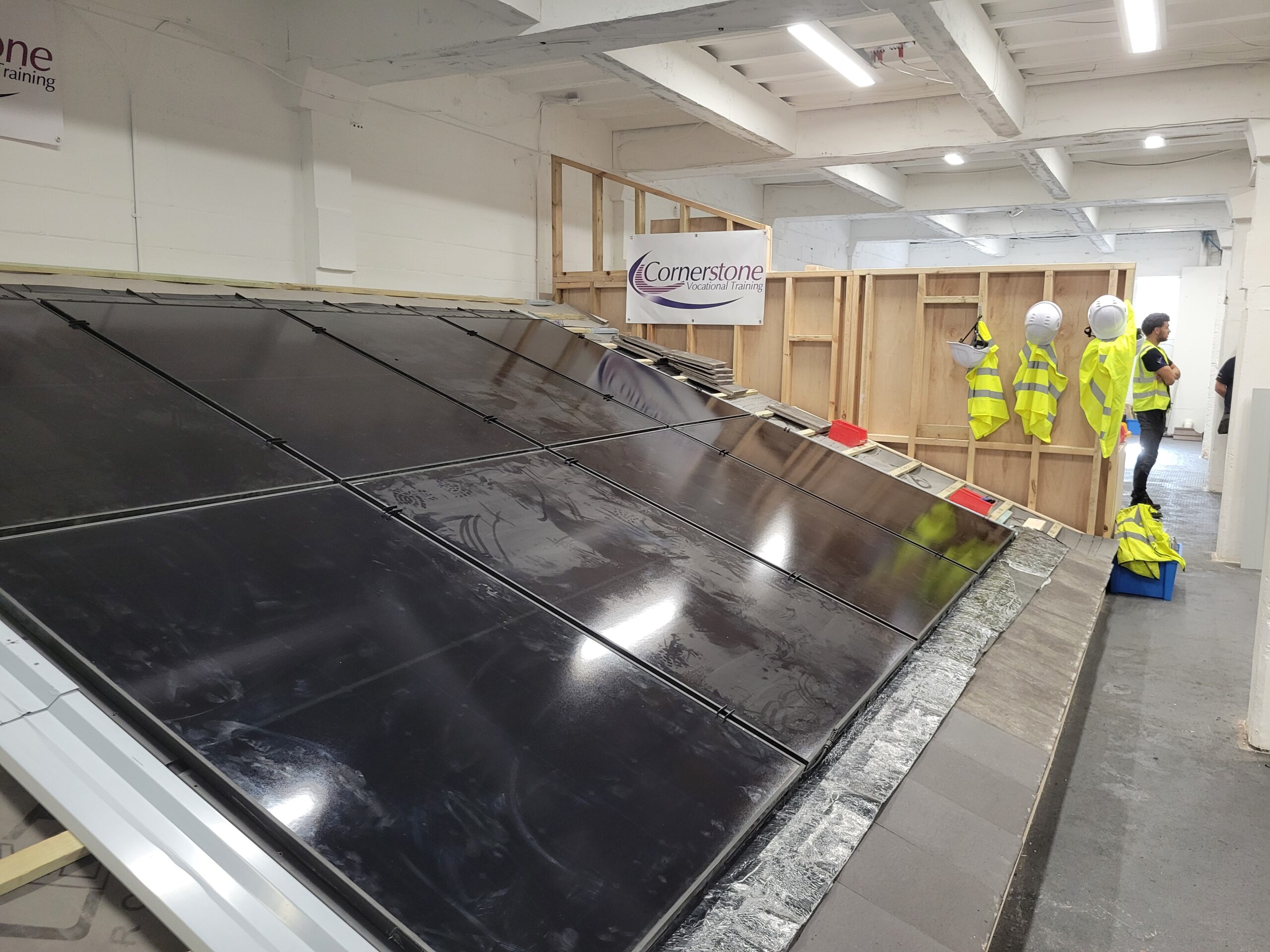 Completed on-roof solar panel array on the full-size training rig at Cornerstone Vocational Training, Birkenhead